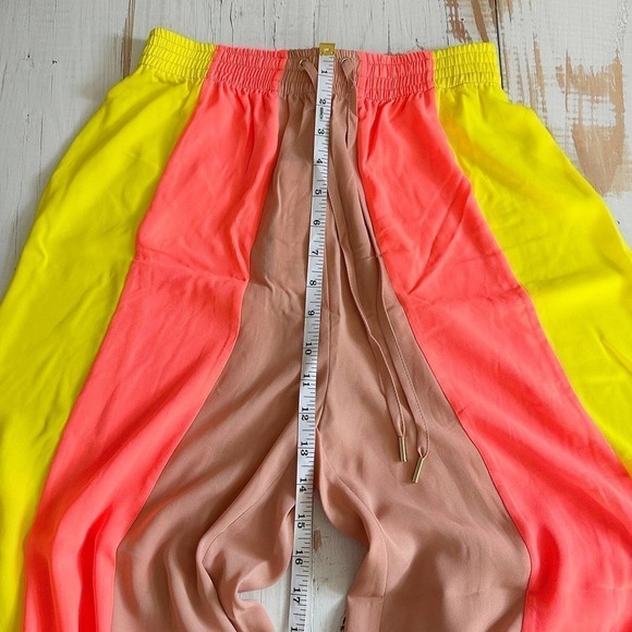 House of CB Margot Wide Leg Pants Size XS Yellow And Neon Coral - Picture 9 of 10